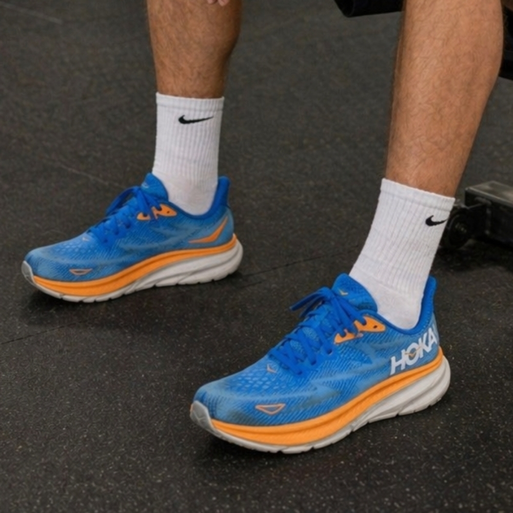 Hoka Blue Orange Running Shoes Men Size 8.5 Lightweight Cushioned Sneakers